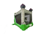 Airquee Dragon's Lair Combi inflatable bouncy castle with a medieval theme, green walls, and 3D dragon features.