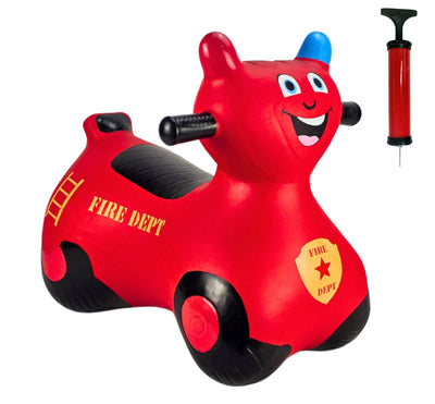Airquee Fire Bike Happy Hopperz inflatable red fire engine ride-on toy for toddlers with a included hand pump