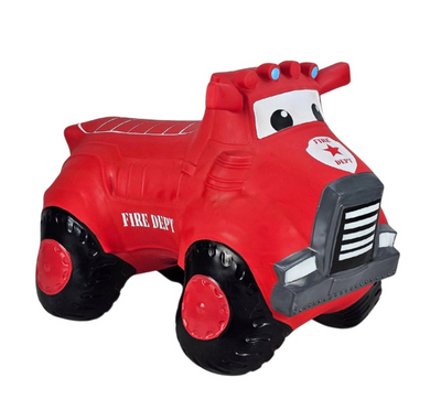 Airquee Fire Truck Happy Hopperz inflatable ride-on toy for toddlers in bright red with fire department graphics