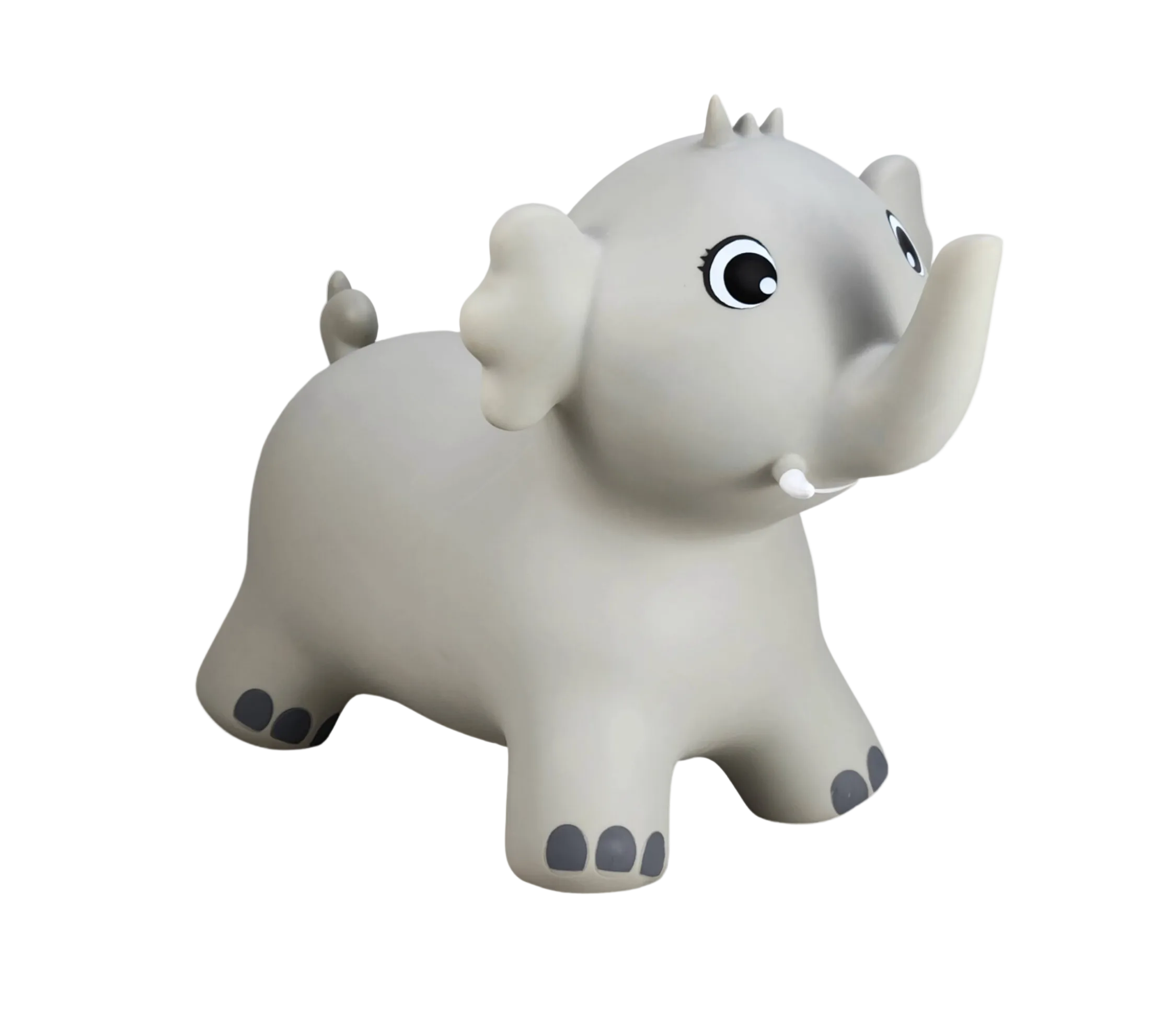 Airquee grey elephant Happy Hopperz inflatable ride-on toy for toddlers with easy-grip ears for active play.