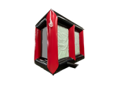 Airquee 2 in 1 inflatable sports game featuring a red and black PVC frame for axe throwing and dartboard challenges.