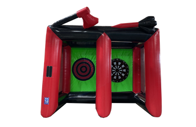 Airquee 2 in 1 inflatable sports game featuring an axe throwing target and a giant dartboard for events.