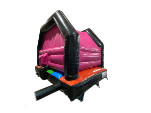 Airquee 15x15ft multicoloured A-frame bouncy castle with black, pink, and vibrant party-themed inflatable design.