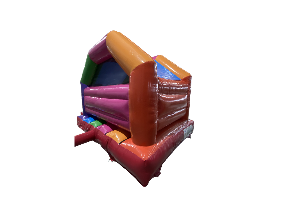 Airquee 6x4m multicoloured party side slide combi bouncy castle made of durable gloss PVC for event hire.