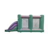 Airquee multicoloured pastel midi bouncer with double front slides, mesh panels, and mint and lilac inflatable design.