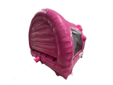 Airquee pink party contoured bouncer with a rounded front arch and netted sides for indoor or outdoor events