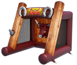 Airquee Ring the Rodeo inflatable ring toss game featuring a 3D bull head and timber-effect Western design.