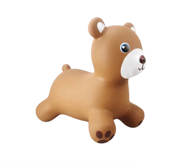Airquee Teddy Bear Happy Hopperz inflatable ride-on toy for toddlers in brown with easy-grip ears