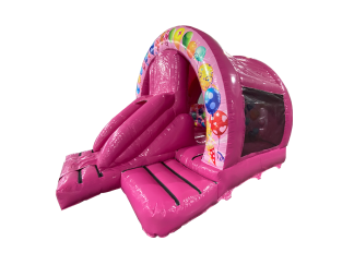 16x14ft Pink Party Curved Front Slide Bouncer